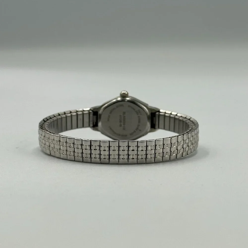 3/$30 Oval Dial Watch Women Black Face Silver Stretch Band New Battery 6.25